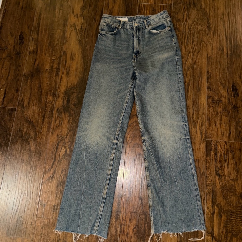 Zara TRF Mid-Rise Flared Crop Blue Jeans (8)